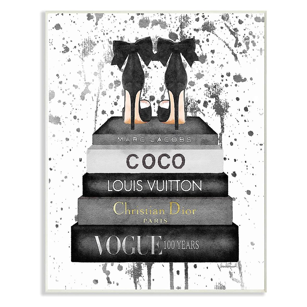 Stupell Industries Gray Glam Fashion Book Stack with Black Pumps Wall Plaque